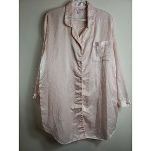 Jilandre Women’s Pink Satin Button Robe Short long sleeve sz Med Nightgown